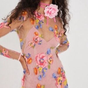 For Love And Lemons Pink Floral Mini Dress